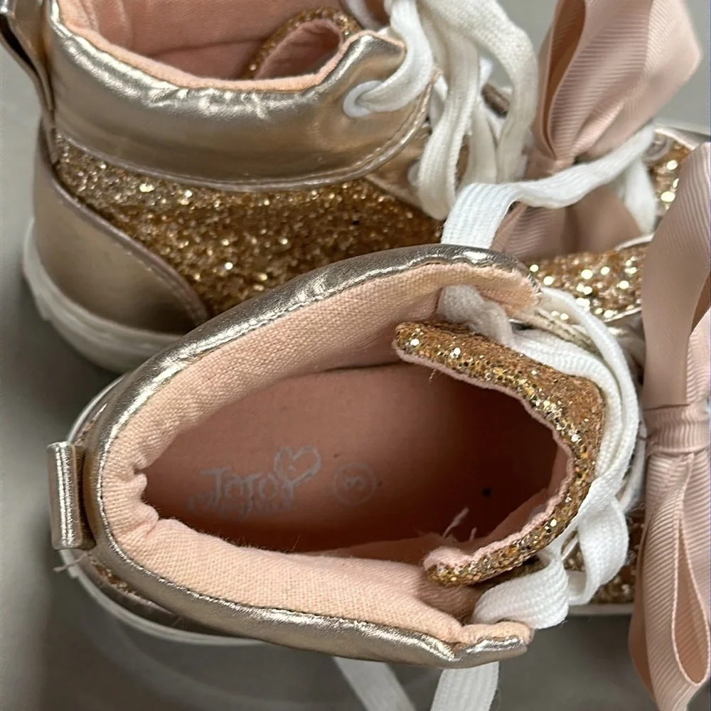 Justice Glitter High Top Sneakers with Bows, Rose Gold, 3